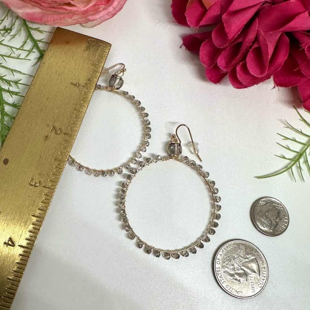 NEW⚜️Smoky Beaded Glass Handmade Hoop Earrings - Picture 3 of 5
